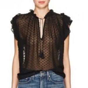 Ulla Johnson Reine Black Swiss Dot Silk Blouse Size Medium